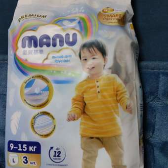 Трусики MANU Premium L (9-15 кг) 3 шт.: отзыв пользователя ДетМир