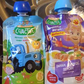 Пюре Маленькое счастье Яблоко-Мандарин-Киви-Маракуйя с 8 мес 90 г: отзыв пользователя Детский Мир