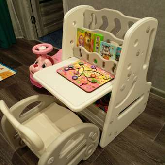 Детский стол трансформер со стулом UNIX Kids 3 в 1 Grey с маркерной доской и стеллажом: отзыв пользователя Детский Мир
