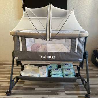 Кроватка для новорожденного прикроватная Solmax с функцией качания серая, складная: отзыв пользователя Детский Мир
