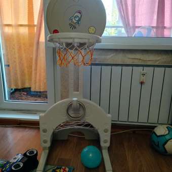 Баскетбольная стойка детская UNIX Kids Space grey 3 в 1 с хоккейными и футбольными воротами для дома и улицы: отзыв пользователя Детский Мир