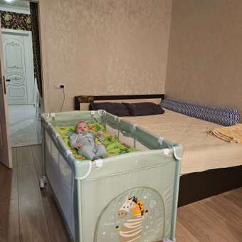 Манеж кровать детский JOVOLA AMICO 2 уровня москитная сетка 2 кольца зеленый: отзыв пользователя Детский Мир