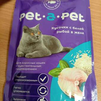 Корм для кошек Pet-a-Pet 85г взрослых с чувствительным пищеварением Кусочки с белой рыбой в желе пауч: отзыв пользователя. Зоомагазин Зоозавр