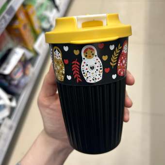 Стакан для горячих напитков Phibo с клапаном и декором Матрешки 450мл черный: отзыв пользователя Детский Мир