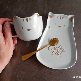 Кружка с блюдцем ЭВРИКА Котик Cute Cat синий: отзыв пользователя Детский Мир