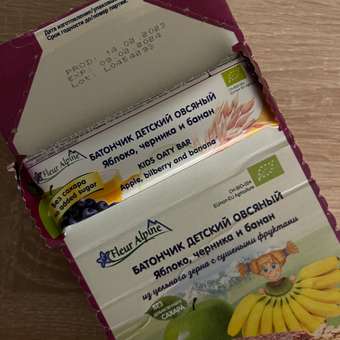 Батончик Fleur Alpine Органик злаковый овсяный с яблоком черникой и бананом 23г с 3лет: отзыв пользователя ДетМир