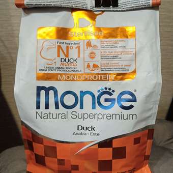 Корм сухой для кошек MONGE Monoprotein 1.5кг с уткой для стерилизованных: отзыв пользователя. Зоомагазин Зоозавр