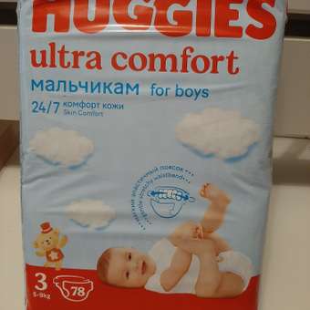 Подгузники Huggies Ultra Comfort для мальчиков 3 (5-9 кг) 78 шт.: отзыв пользователя ДетМир