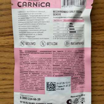 Корм для кошек Carnica 85г с индейкой кусочки в соусе консервированный: отзыв пользователя. Зоомагазин Зоозавр