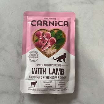 Корм для кошек Carnica 85г с ягненком кусочки в соусе консервированный: отзыв пользователя. Зоомагазин Зоозавр